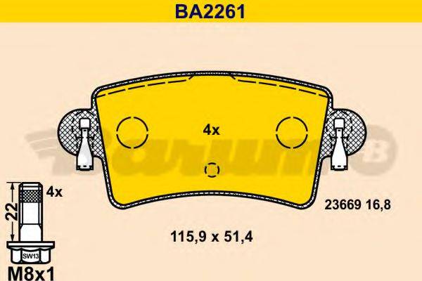 BARUM BA2261 Комплект гальмівних колодок, дискове гальмо