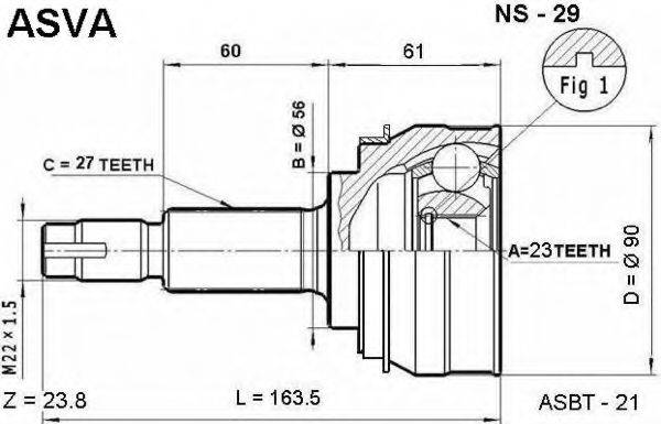 ASVA NS29 Шарнірний комплект, приводний вал