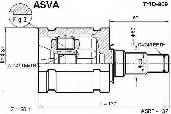 ASVA TYID909 Шарнірний комплект, приводний вал