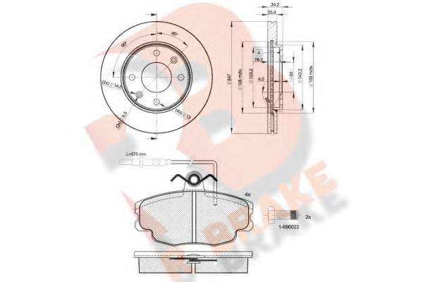 R BRAKE 3R08634694 Комплект гальм, дисковий гальмівний механізм