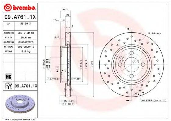 BREMBO 09A7611X Тормозной диск